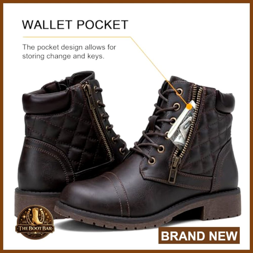 Combat Ankle Boots Lace Up Low Heel Booties Comfortable Retro Chic Style - Picture 3 of 7